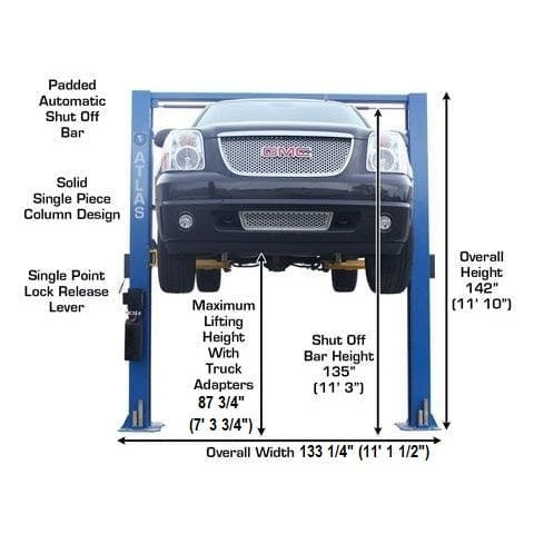 Atlas 9OHSC 2-Post Lift + Lawn Mower Adapter Combo Width