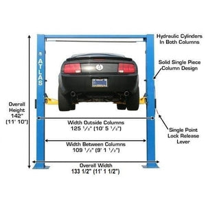 Atlas 9OHSC 9,000 lb Overhead 2-Post Lift Dimensions