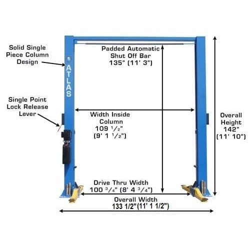 Atlas 9OHSC 9,000 lb Overhead 2-Post Lift Drive Thru