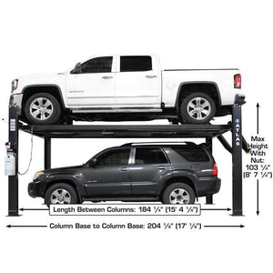 Atlas ALI Certified APEX9 4 Post Lift + RJ6 Rolling Bridge Jacks Combo Length