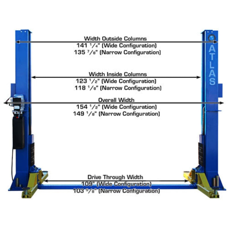 Atlas BP12000X 12,000 lb Baseplate 2 Post Lift Overall Width