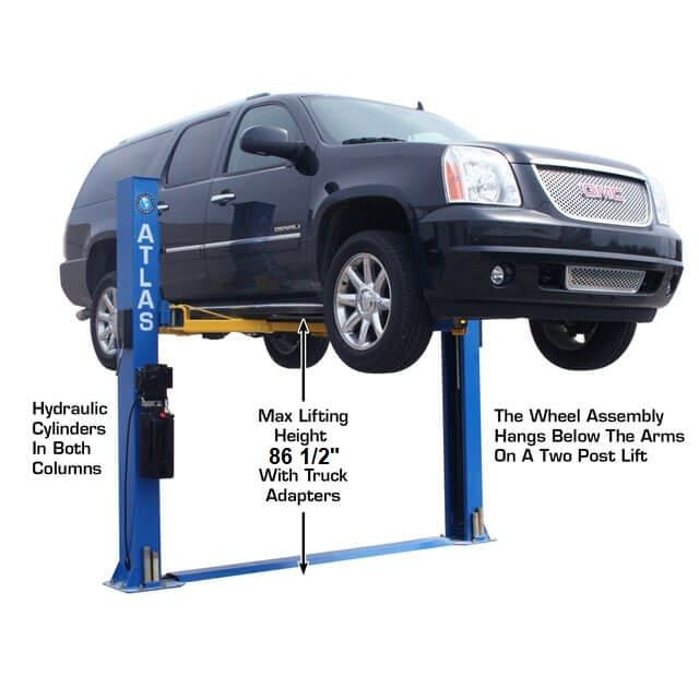 Atlas BP8000 2-Post Lift + Lawn Mower Adapter Combo max lifting height