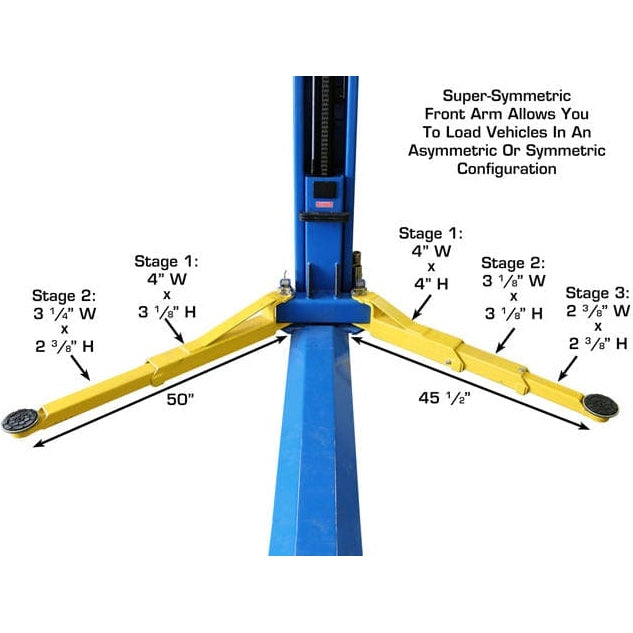 Atlas BP8000 2-Post Lift + Lawn Mower Adapter Combo Arm Stages