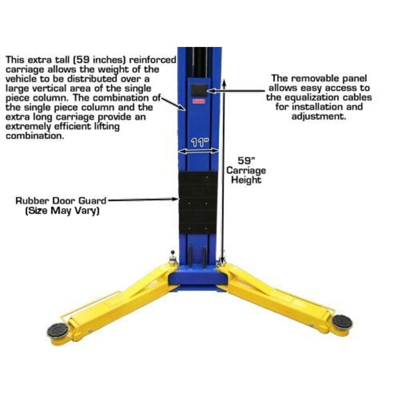 Atlas OHX10000X 10,000 lb Extra Tall 2-Post Lift column measurements