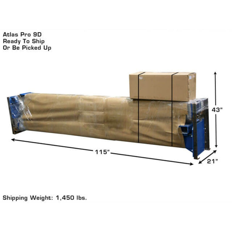 Atlas PRO-9D 9,000 lb Overhead 2-Post Lift in a box ready to be shipped or picked up