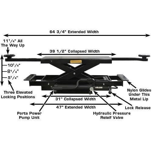 Atlas PRO8000EXT-L 4 Post Lift + RJ35 Sliding Jacks Combo Measurements