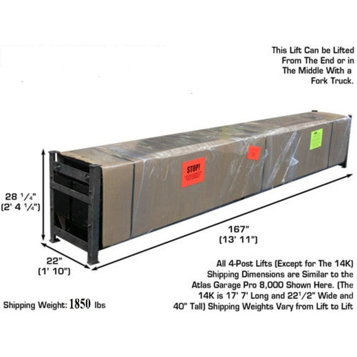 Atlas PRO8000EXT-L 4 Post Lift + RJ35 Sliding Jacks Combo in a box