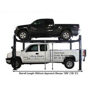 Atlas PRO8000EXT-L 4 Post Lift + RJ35 Sliding Jacks Combo with cars