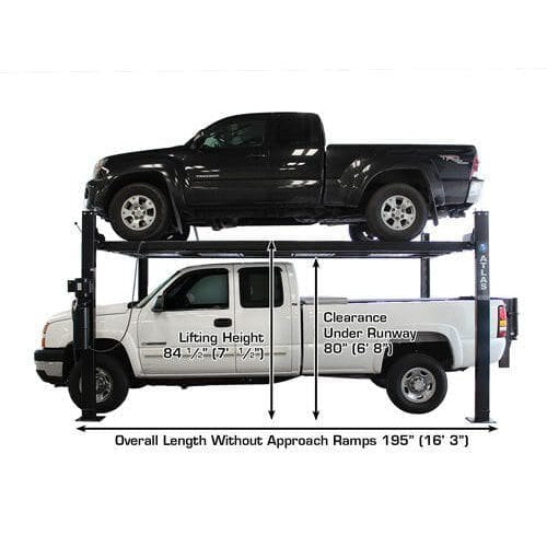 Atlas PRO8000EXT-L 4 Post Lift + RJ35 Sliding Jacks Combo with cars