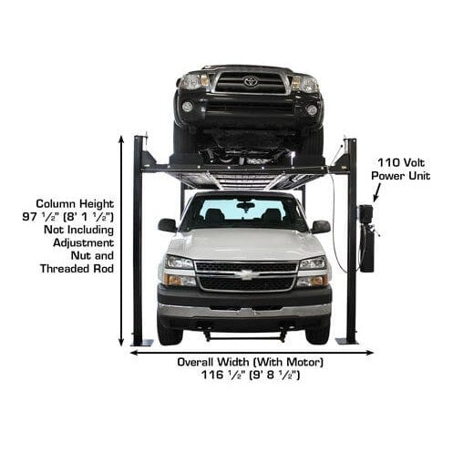 Atlas PRO8000EXT-L 4 Post Lift + RJ35 Sliding Jacks Combo front view 