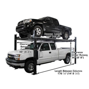 Atlas PRO8000EXT-L 4 Post Lift + RJ35 Sliding Jacks Combo with runway length measurements