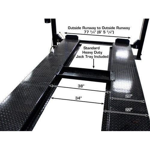 Atlas PRO8000EXT-L 4 Post Lift + RJ35 Sliding Jacks Combo runway dimensions