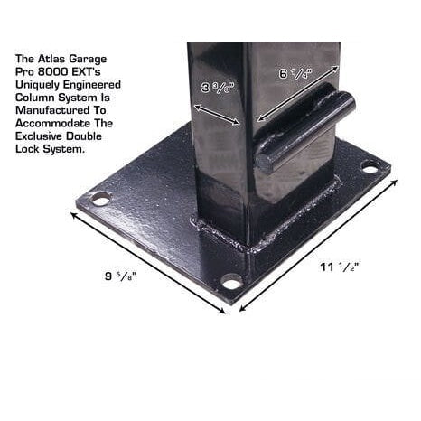 Atlas PRO8000EXT 4 Post Lift + RJ35 Sliding Jacks Combo base measurements