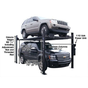 Atlas PRO8000EXT 4 Post Lift + RJ35 Sliding Jacks Combo in side view