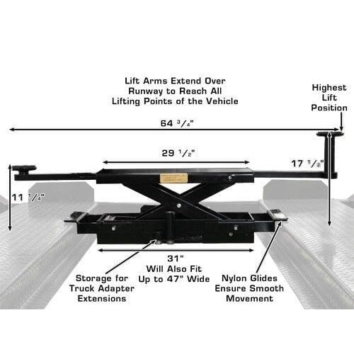 Atlas PRO8000 4 Post Lift + RJ35 Sliding Jacks Combo Measurements