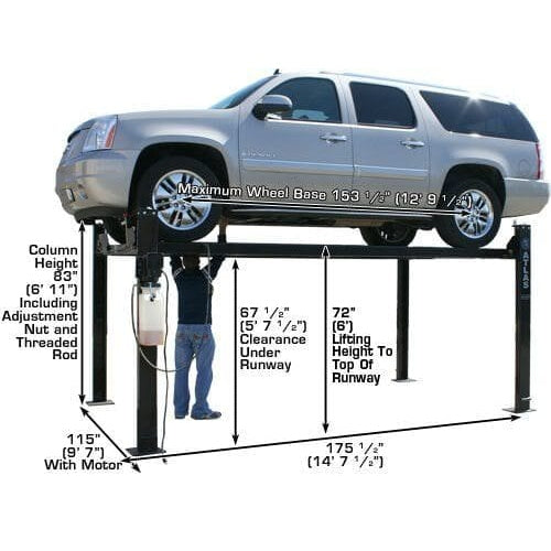 Atlas PRO8000 4 Post Lift + RJ35 Sliding Jacks Combo Measurements