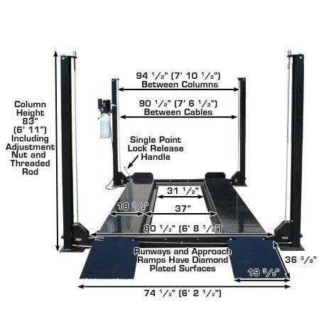 Atlas PRO8000 4 Post Lift + RJ35 Sliding Jacks Combo column measurements