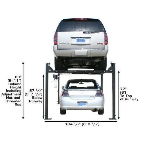 Atlas PRO8000 4 Post Lift + RJ35 Sliding Jacks Combo in rear view