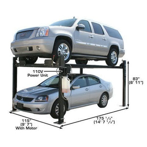 Atlas PRO8000 4 Post Lift + RJ35 Sliding Jacks Combo in side view