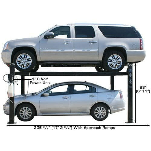 Atlas PRO8000 4 Post Lift + RJ35 Sliding Jacks Combo in side view