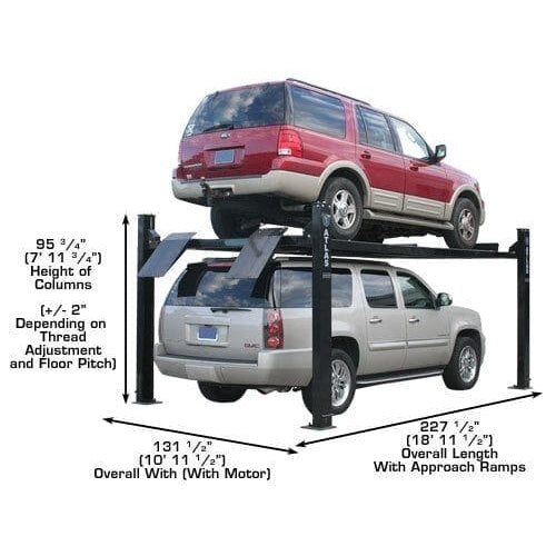 Atlas PRO9000 4 Post Lift + RJ35 Sliding Jacks Combo with height of columns measurement
