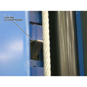 Atlas PV12PX 12,000 lb Overhead 2-Post Lift locked position close view