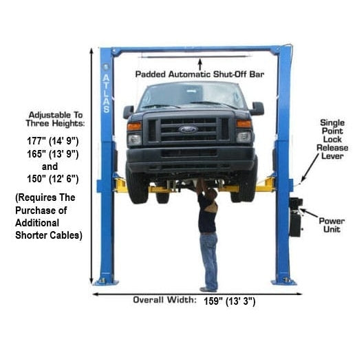 Atlas PV12PX 12,000 lb Overhead 2-Post Lift Measurements