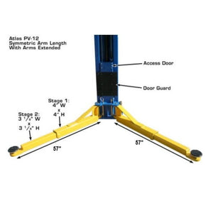 Atlas PV12PX 12,000 lb Overhead 2-Post Lift with arms extended