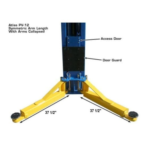 Atlas PV12PX 12,000 lb Overhead 2-Post Lift with arms collapsed
