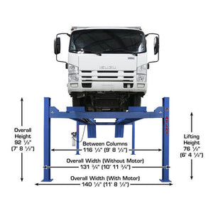 Atlas Platinum PVL14 ALI Certified 14,000 lb 4 Post Lift dimensions