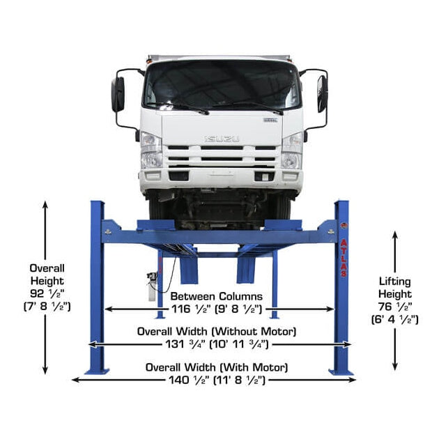 Atlas Platinum PVL14 ALI Certified 14,000 lb 4 Post Lift dimensions