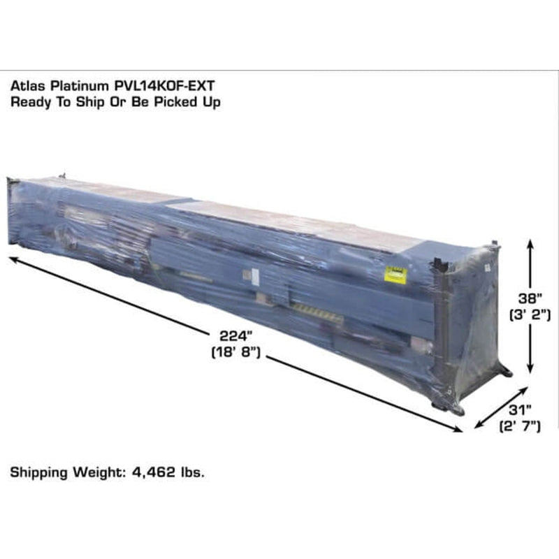 Atlas Platinum PVL14OF-EXT ALI Certified Open Front Alignment 4 Post Lift in a box