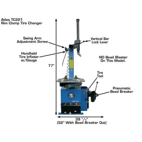 Atlas TC221 Tire Changer + WB11 Motorcycle Wheel Balancer Combo Product Features