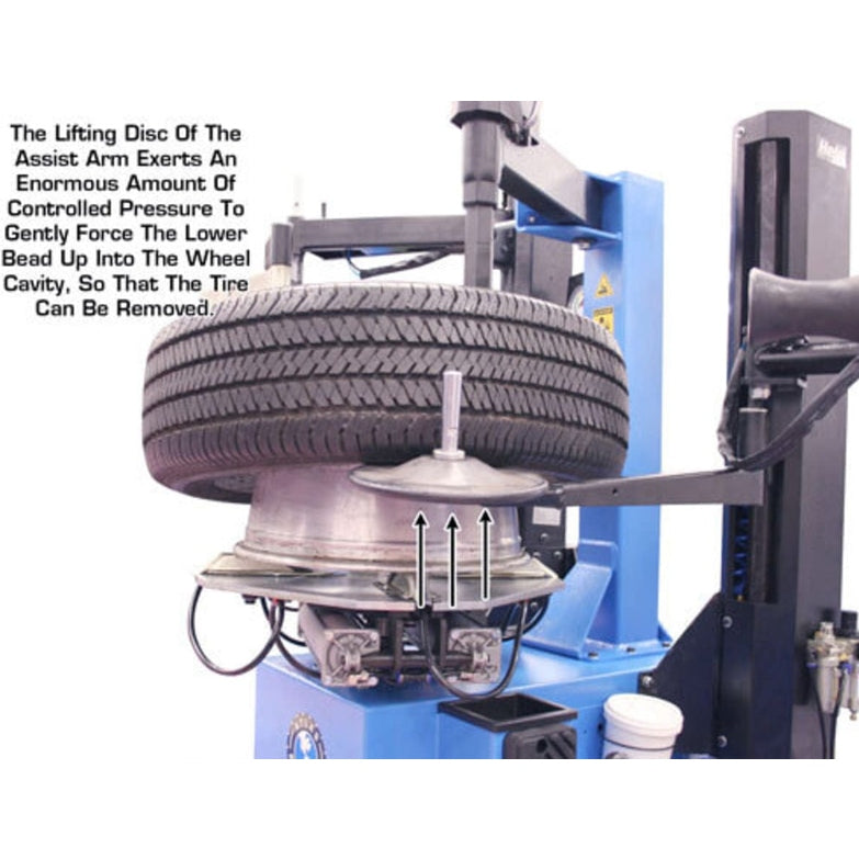 Atlas TC229DAA Rim-Clamp Tire Changer w/ Dual Assist Arms with a lifting disc