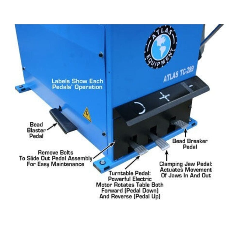 Atlas TC289 Tire Changer + WB11 Wheel Balancer Combo Package control pedals
