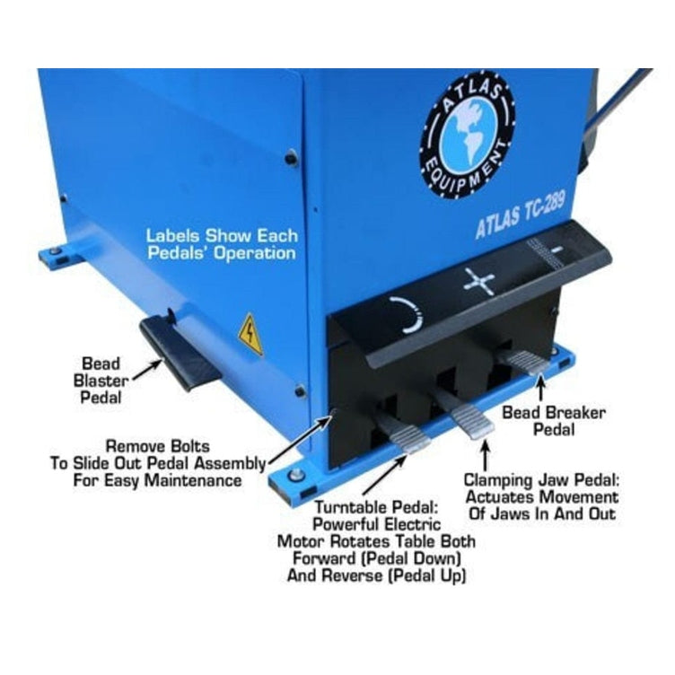 Atlas TC289DAA Extra Large Rim-Clamp Tire Changer w/ Dual Assist Arms with control pedals