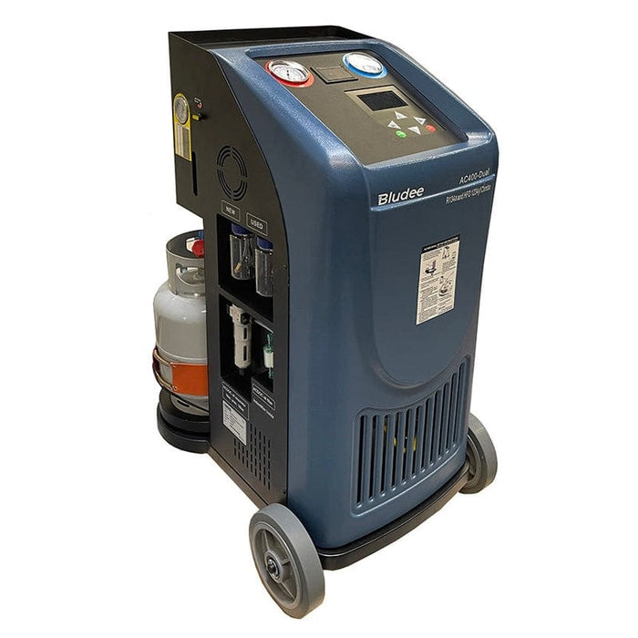 Bludee AC400Di Auto Recovery Recycle Recharge Dual Machine for both R134A and R1234yf Refrigerant in front view