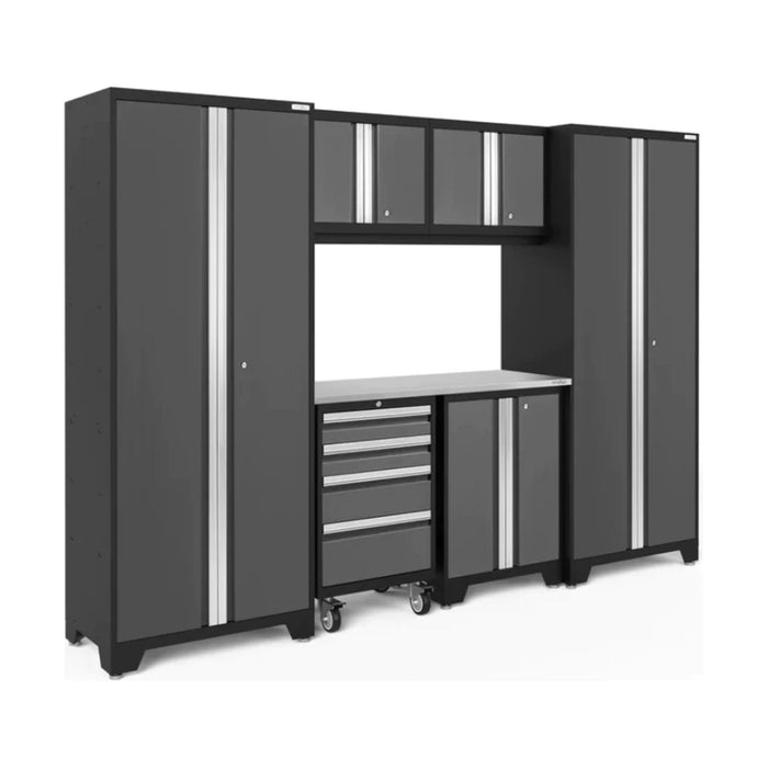 Bold Series 7 Piece Cabinet Set in Gray and Stainless Steel