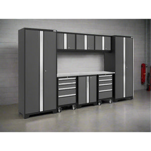 Bold Series 9 Piece Cabinet Set in Gray and Stainless Steel