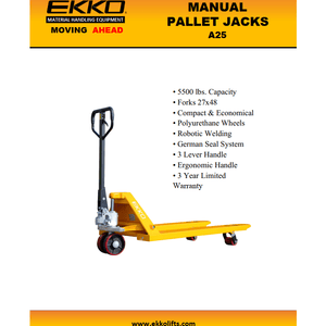 EKKO A25 Manual Pallet Jack 5500lbs., Capacity - Product Features