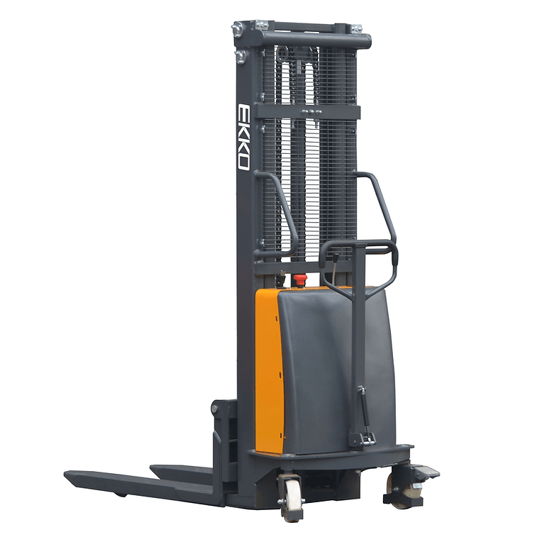EKKO EA15C Semi-Electric Fork-Over Stacker 3300lbs. Cap., 119.3" Height- side view