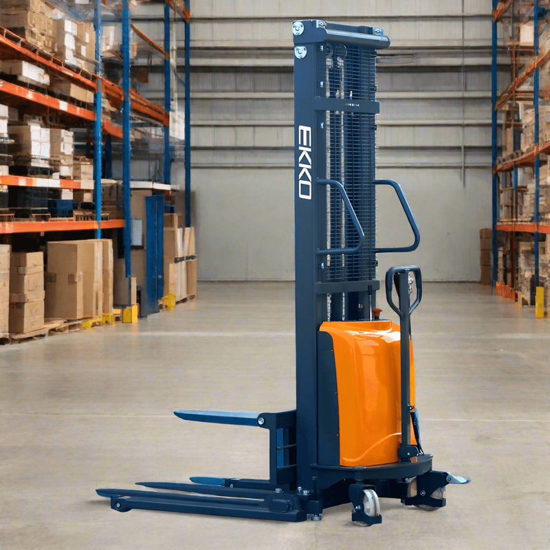 EKKO EA15D Semi-Electric Straddle Stacker 3300lbs. Cap., 138" Height