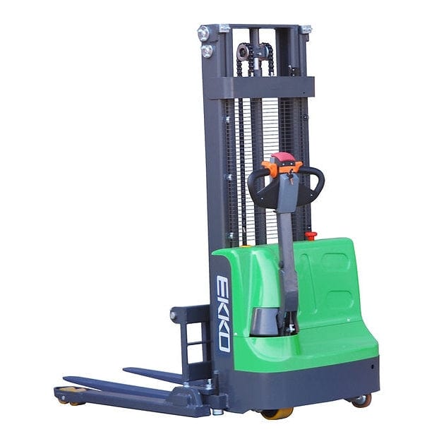EKKO EB12E-98Li Lithium Iron Phosphate Straddle Stacker 72"Mast, 98" Lift- side view