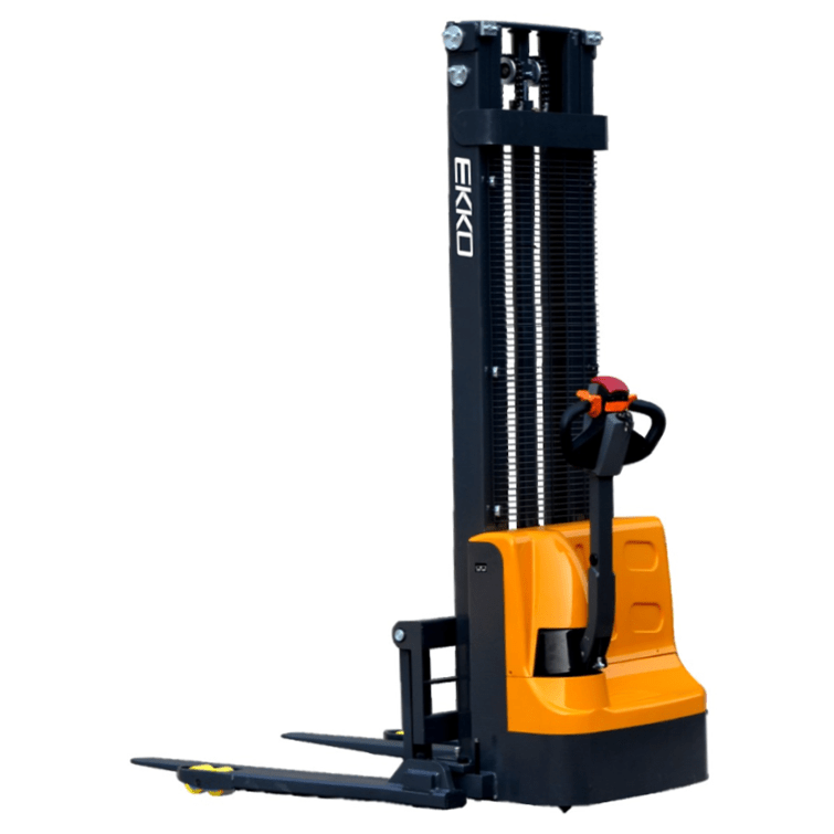 EKKO EB12E Full Powered Straddle Stacker 2640lbs. Cap., 119.4" Height- side view