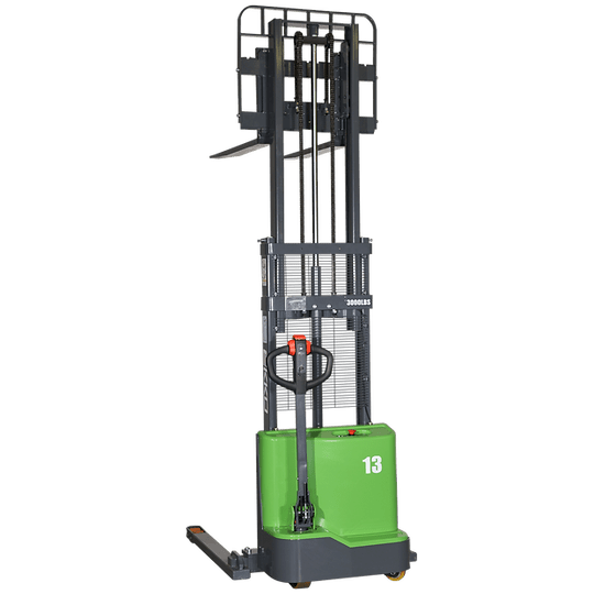 EKKO EB13C-98Li 2800 lb Lithium Straddle Stacker extended