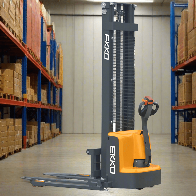 EKKO EB13E-138 Full Powered Straddle Stacker 2800 lb Cap., 138" Height