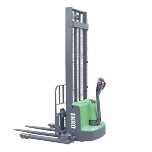 EKKO EB13ES-145Li Full Powered Straddle Stacker 2640 lb Cap., 145" Height in side view