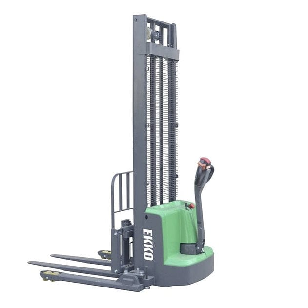 EKKO EB13ES-145Li Full Powered Straddle Stacker 2640 lb Cap., 145" Height in side view