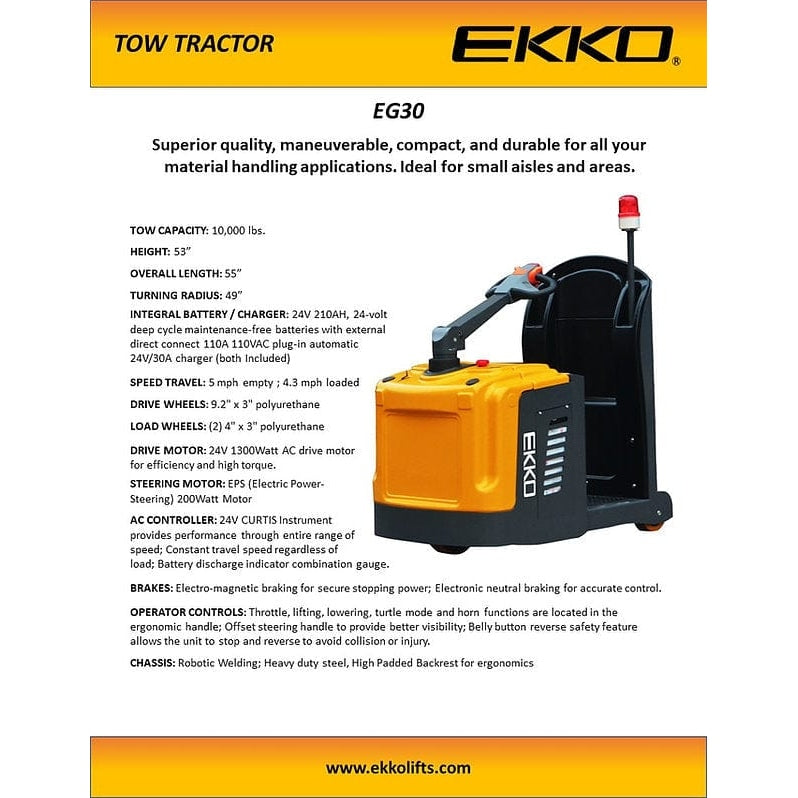 EKKO EG30 Tow Tractor 10,000lbs. Tow Capacity specifications