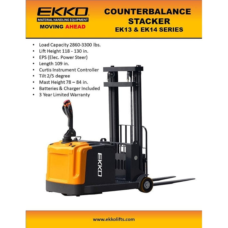 EKKO EK14-130 Counterbalanced Walkie Stacker 3300 lb Cap., 130" Height- Product Features